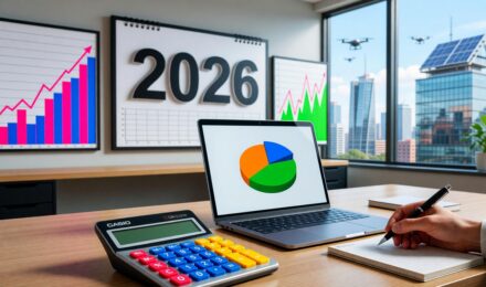 Person reviewing the 50 30 20 budget rule on a notebook with charts and calculator