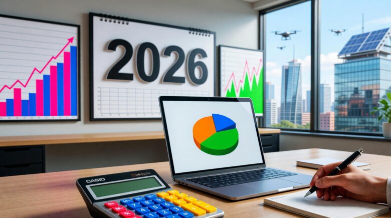 Person reviewing the 50 30 20 budget rule on a notebook with charts and calculator