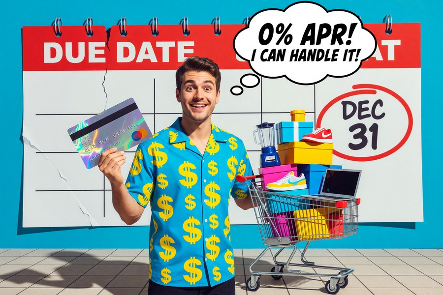 Person reviewing credit card statements and calculating a debt payoff plan on paper