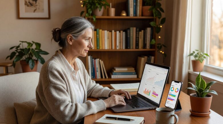 Person using a personal finance app on a smartphone to track spending and savings