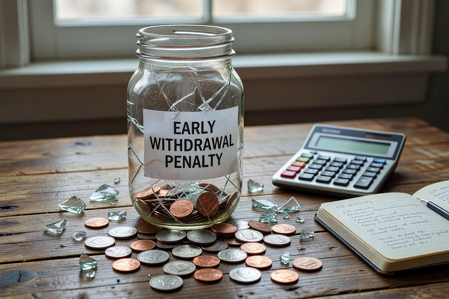 Infographic showing CD early withdrawal penalty amounts by term length at major online banks