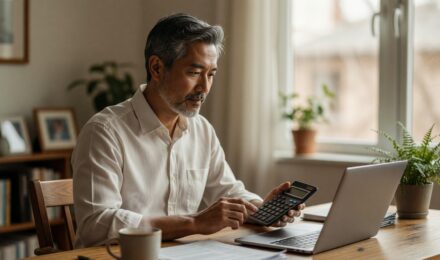 Calculator and financial documents illustrating how to calculate your debt-to-income ratio