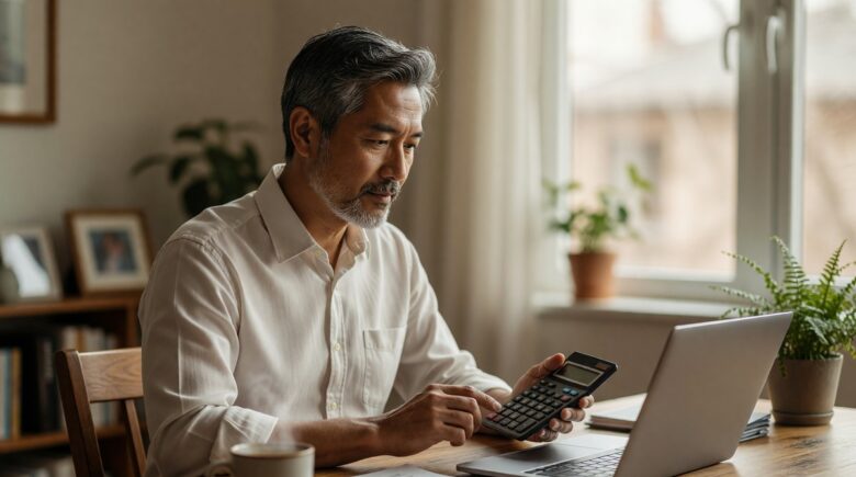 Calculator and financial documents illustrating how to calculate your debt-to-income ratio