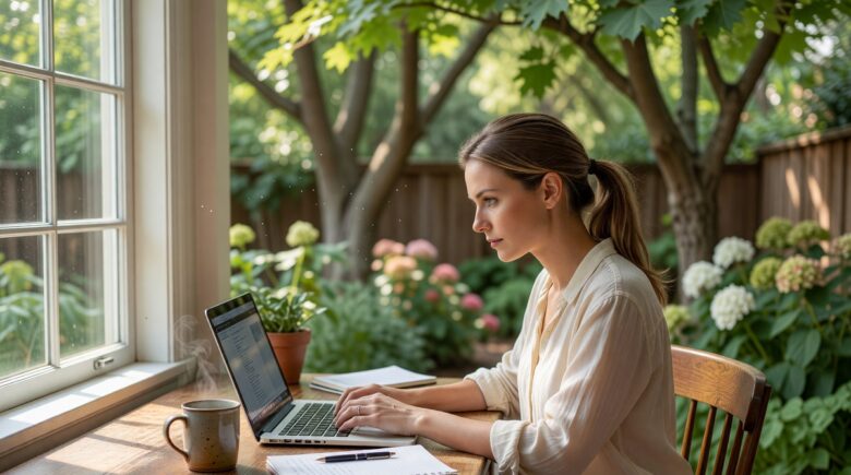 Beginner investor reviewing dividend stock portfolio on laptop to build passive income