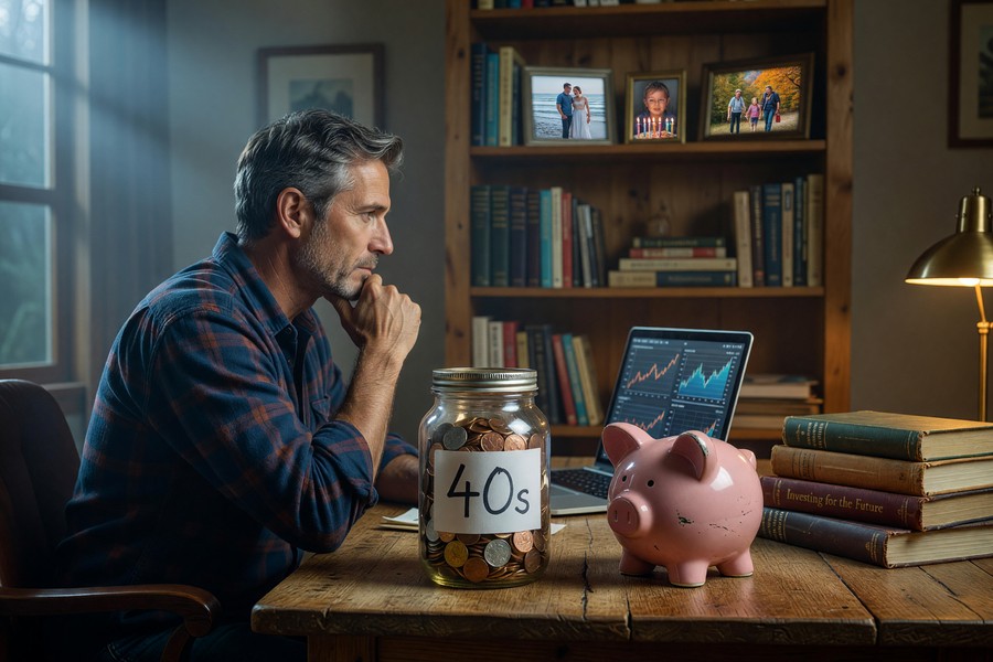 Person reviewing retirement savings progress on a laptop at a kitchen table