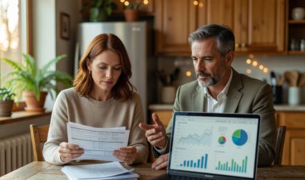 Person reviewing credit score on laptop while building credit from scratch