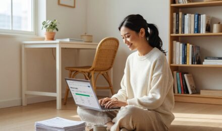 Person filing taxes for free on a laptop using IRS Free File options