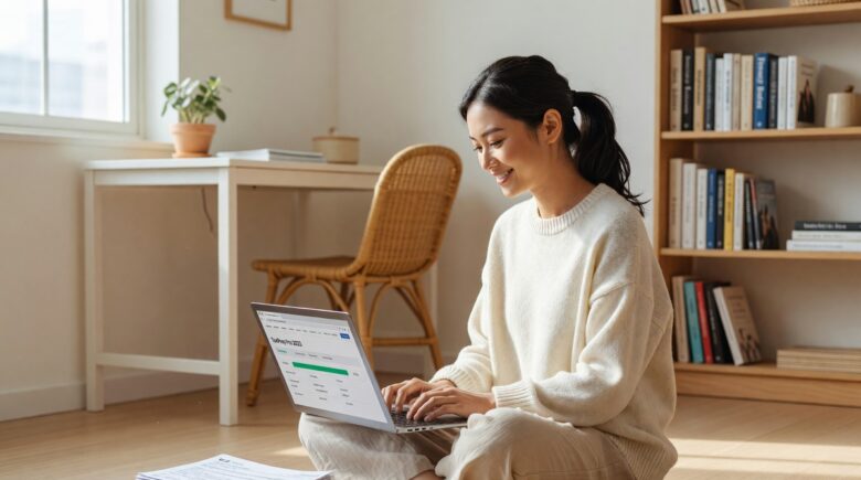 Person filing taxes for free on a laptop using IRS Free File options