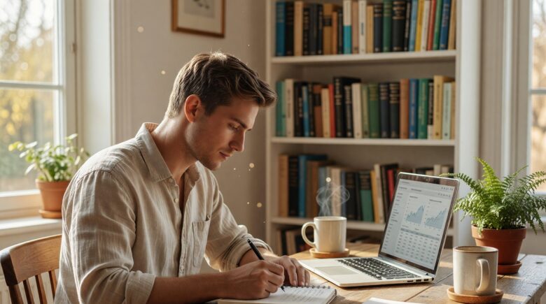 Beginner investor reviewing dividend stocks on a laptop to build passive income