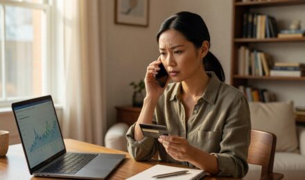 Person on phone negotiating a lower credit card interest rate with their bank
