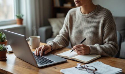 First-time investor opening a Roth IRA account on a laptop with financial planning documents nearby