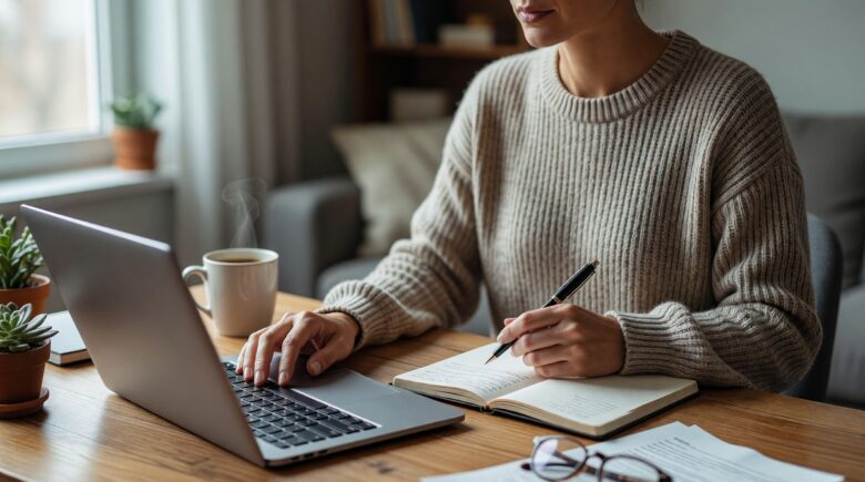First-time investor opening a Roth IRA account on a laptop with financial planning documents nearby