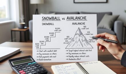 Person comparing snowball and avalanche debt payoff methods on a whiteboard