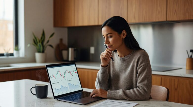 Person reviewing personal loan documents with a chart showing prime rate changes over time