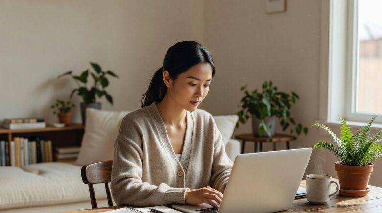 Person checking their good credit score on a smartphone with a rising score chart in the background