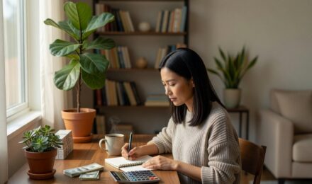 Person reviewing money market account details on a laptop with a savings growth chart in the background