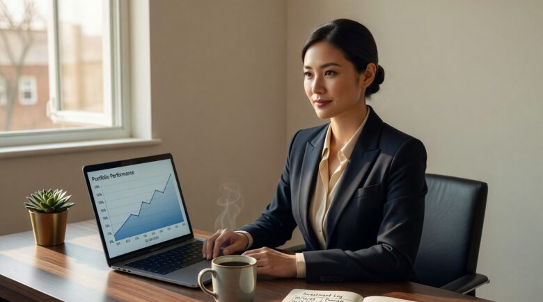 Investor using dollar cost averaging strategy with consistent contributions over time on a financial chart