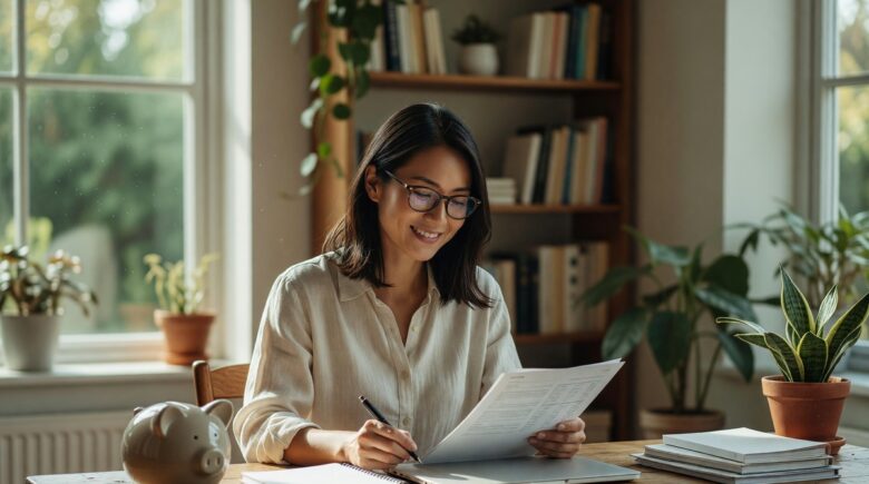 Person planning what to do with their 2026 tax refund at a desk with financial documents