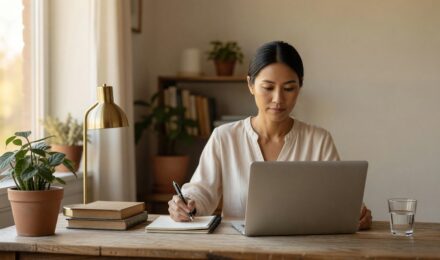 Person creating a zero-based budget on paper with calculator and monthly expense categories