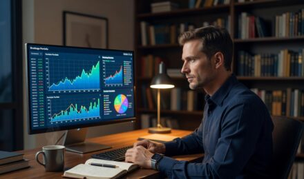 Person reviewing a brokerage account portfolio on a laptop to build long-term wealth