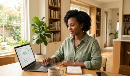 Middle-class couple reviewing a wealth-building financial plan at home