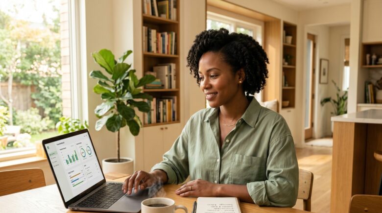 Middle-class couple reviewing a wealth-building financial plan at home