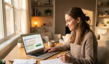 Debt snowball spreadsheet on a laptop screen showing debt balances and payoff progress