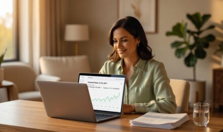 Person reviewing savings account options on laptop to earn more interest with no risk