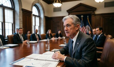 Federal Reserve building with chart showing how often prime rate changes over time