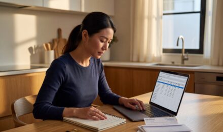 Person reviewing credit card statements and creating a debt payoff plan on a budget