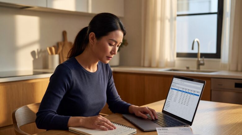 Person reviewing credit card statements and creating a debt payoff plan on a budget