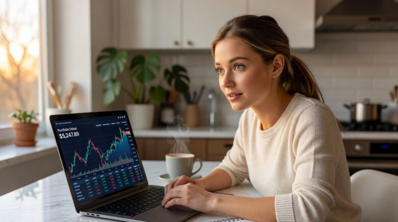 Beginner investor reviewing how to invest first 1000 dollars on a laptop