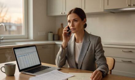 Person negotiating with debt collectors over the phone while reviewing financial documents