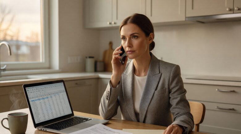 Person negotiating with debt collectors over the phone while reviewing financial documents