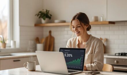 Person opening a high yield savings account online on a laptop