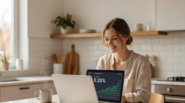 Person opening a high yield savings account online on a laptop