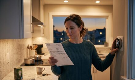 Person reviewing monthly electric bill and budgeting to save money on energy costs