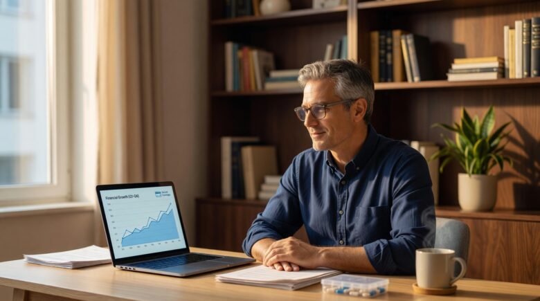 Person reviewing HSA investment account growth chart as part of a long-term wealth building strategy