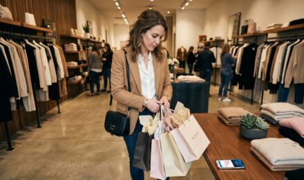 Person reviewing budget on laptop surrounded by luxury items symbolizing lifestyle creep financial impact
