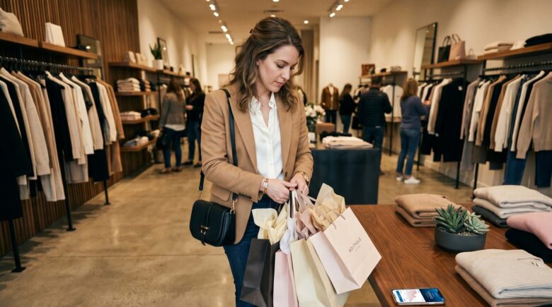 Person reviewing budget on laptop surrounded by luxury items symbolizing lifestyle creep financial impact