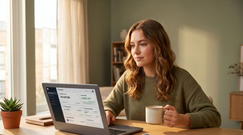 Side-by-side comparison of online savings accounts vs traditional bank accounts showing interest rate differences