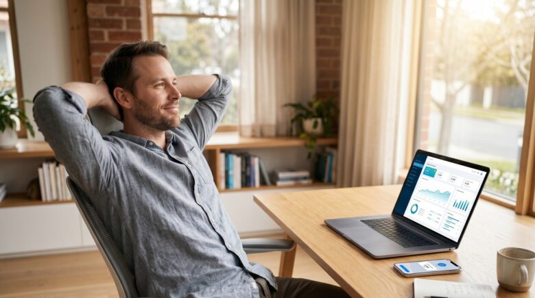 Person reviewing passive income strategies on a laptop with financial charts and investment documents on a desk