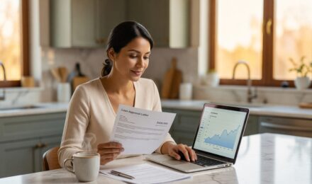 Borrower reviewing loan documents with a flat prime rate chart in the background