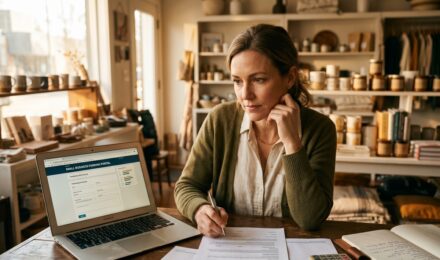 Small business owner reviewing loan documents affected by prime rate changes