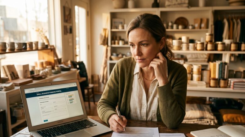Small business owner reviewing loan documents affected by prime rate changes