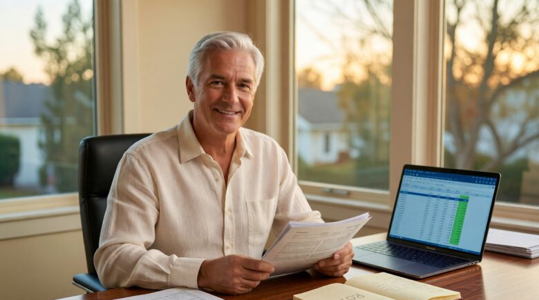 Retiree reviewing a Roth conversion ladder strategy on a financial planning worksheet