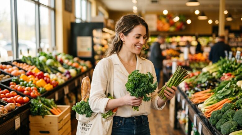 Person saving money on groceries while shopping smart without coupons