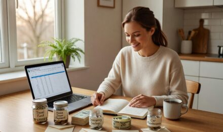 Person organizing sinking fund budgeting categories in a savings planner