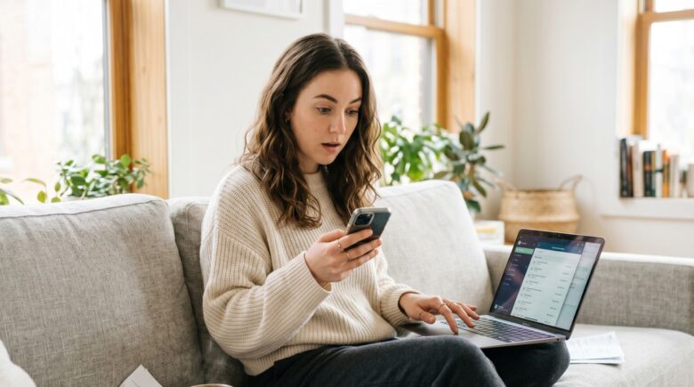 Person reviewing bank statements on laptop to perform a subscription audit and find forgotten recurring charges