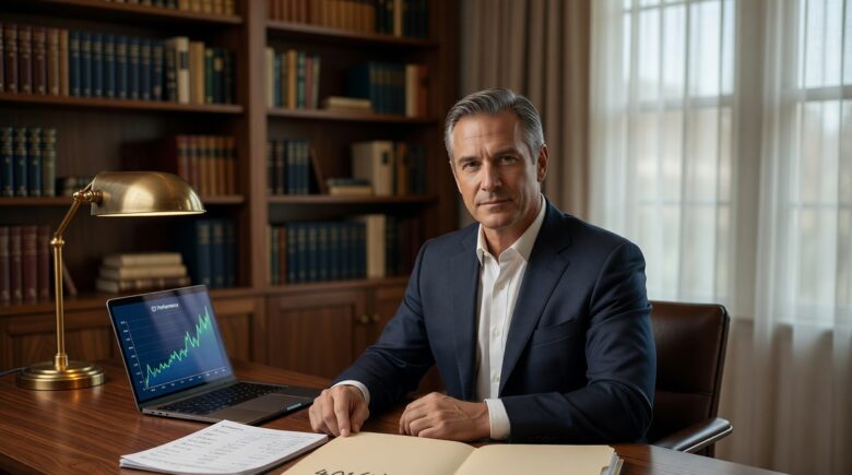 Millionaire reviewing tax-advantaged account statements to maximize wealth and minimize taxes